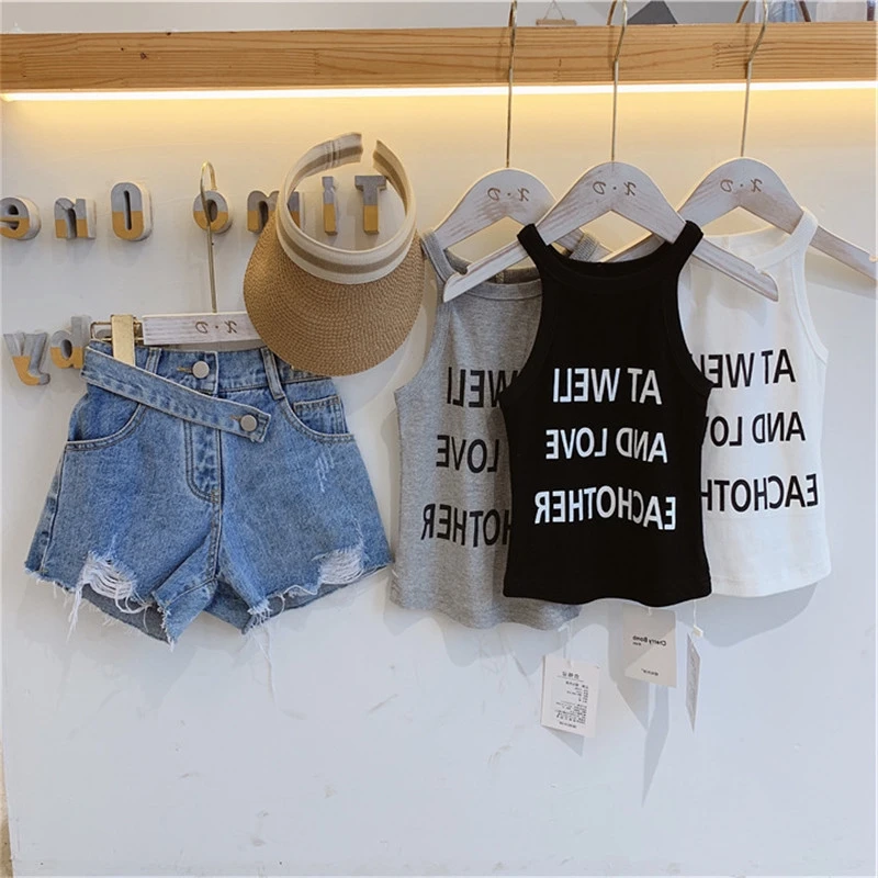 Хлопковая рубашка без рукавов для маленьких девочек и мальчиков|Тройники| |