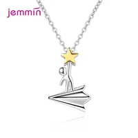 lovely 3d plane necklaces 925 sterling silver airplane star pendant jewelery girls friend birthday christmas gift dropshipping