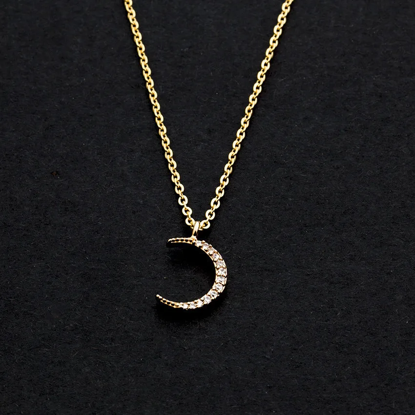 Simple Crescent Moon Necklace Gold Stainless Steel Chain Crystal Pendant Necklaces for Women Gifts New Fashion Jewelry Collier | Украшения