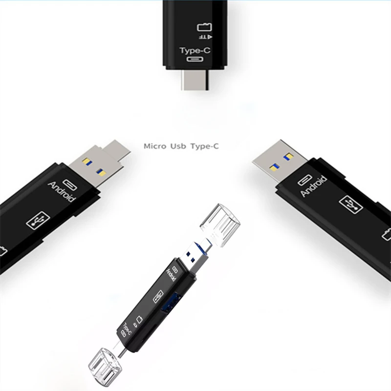 OTG кардридер 5 в 1 устройство для чтения карт Type C MicroUSB и USB высокоскоростной
