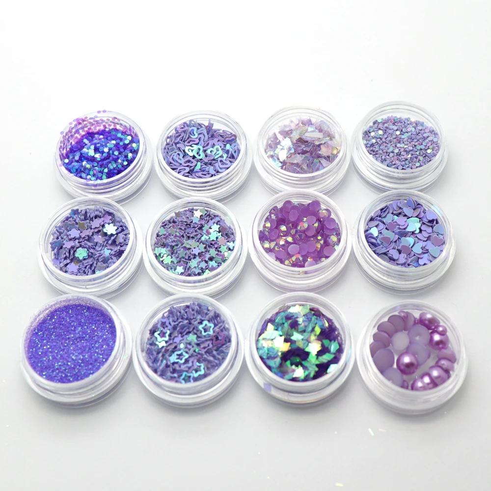 

12pcs/Bag Shinning Nail Glitter Tips Purple Nail Sequins Powder Manicure Nail Decorations Nail holographic sequin set