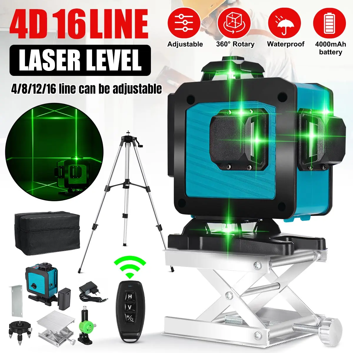 

Hot Sale 4D 16 Line Laser Levels 360 Horizontal Vertical Cross Light Laser Level Self-Leveling Measure Super Powerful Laser Beam