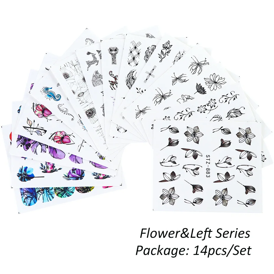

14pcs/Lot Watercolor Flowers Summer Lines Sliders INS Nails Decal Sticker Nail Art Decoration Water Stickers Tips Manicure