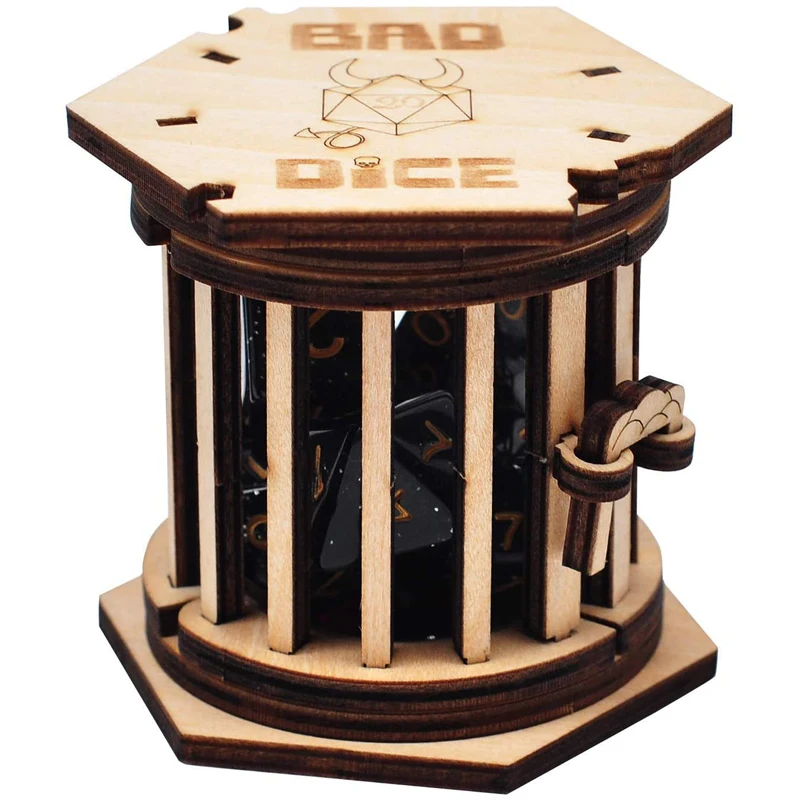 DND Dice CAIL Prison con juego de dados poli&eacute;dricos, jaula de madera para tus dados malos-1