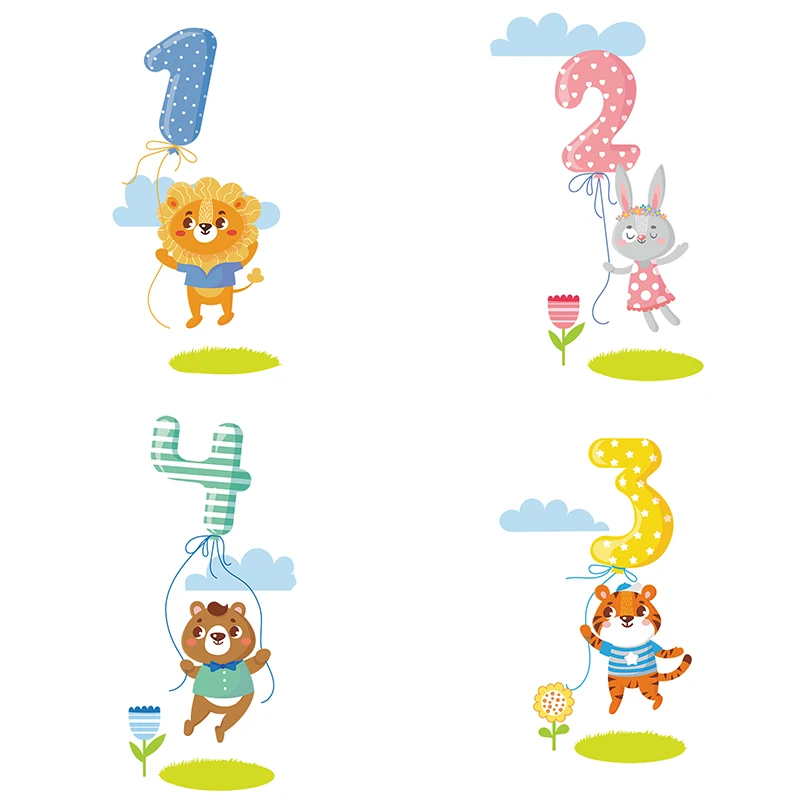 

Three Ratels QMH33 Children's cartoon animals number Wall stickers