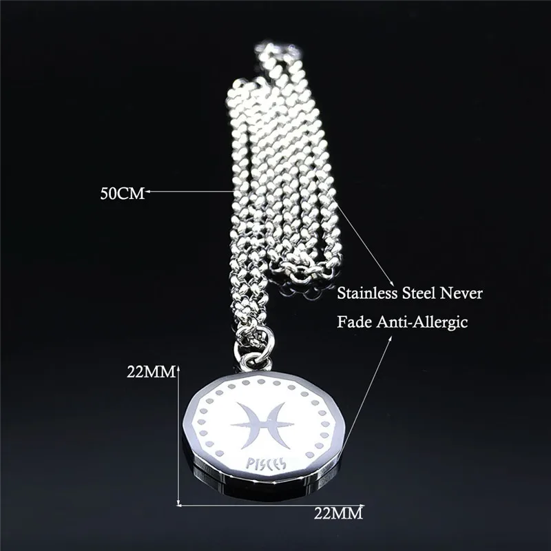 

Punk Stainless Steel Pisces Astrology Chain Necklaces Silver Color Necklace Pendant Women/Men Jewelry cadena mujer NXS02