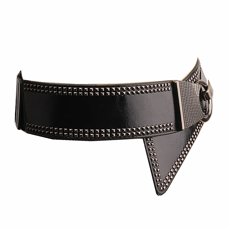 

Punk Style Rivets Beading Round Buckle Women Belt Female Pu Leather Super Wide 9CM Belts Ceinture Femme Leisure Cummerbunds