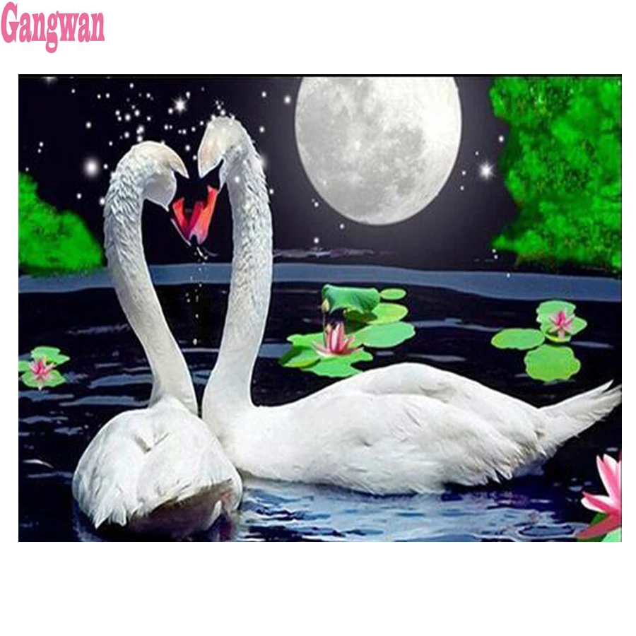 

Full round diamond embroidery Swan lovers diamond painting 5D square by hand 3d gift picture rhinestones wedding decoration