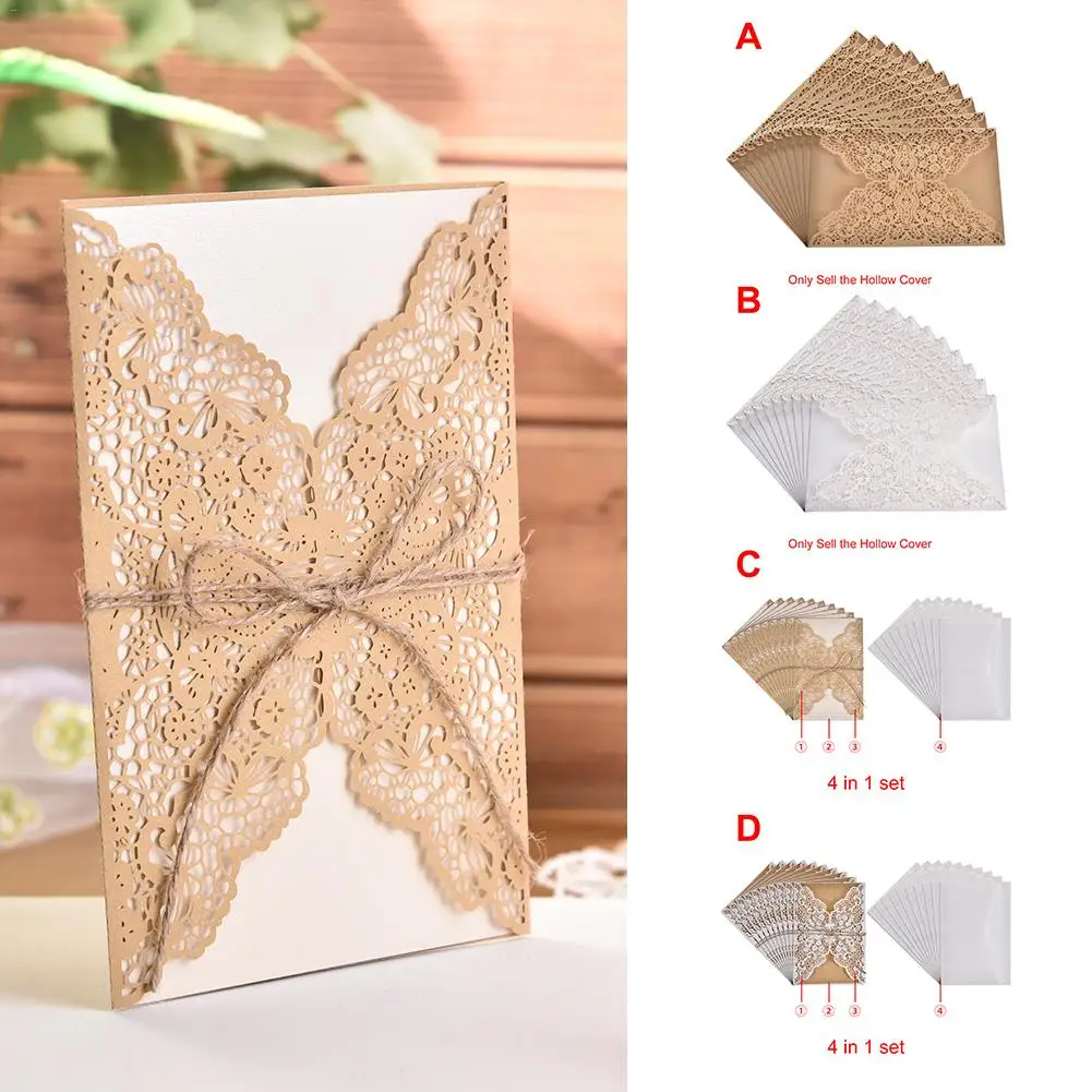 Вертикальные Пригласительные открытки с лазерной резкой и бабочкой 10 шт.