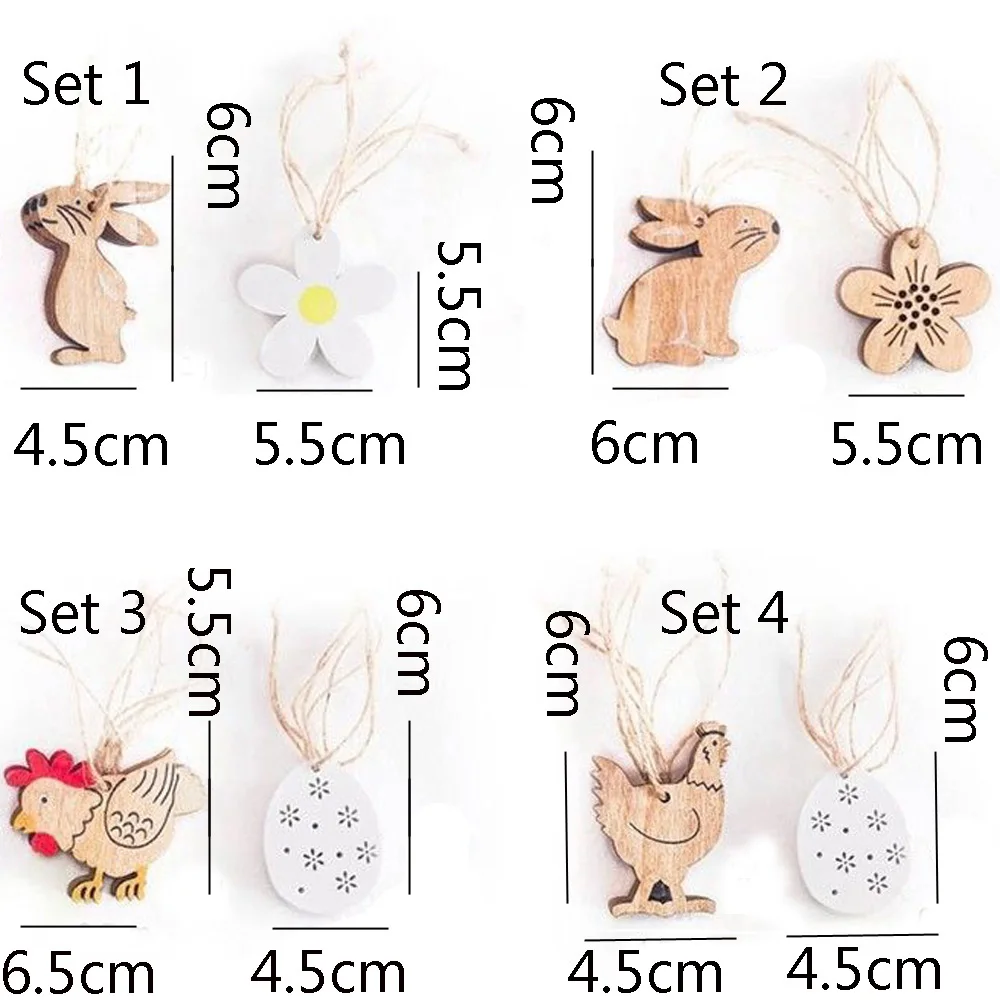 

8Pcs/Set Home Easter Wood Chips Hanging Ornaments Easter Decorations Wooden Pendants Rabbit Eggs DIY Handcraft Pasen 2021 Hot