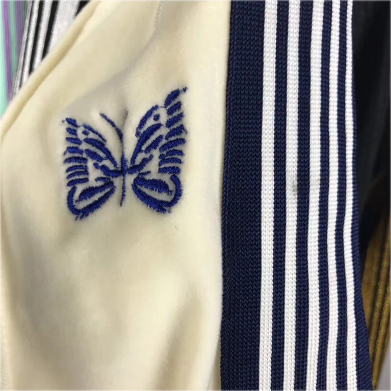 

New AWGE 2021 Needles Sweatpants Men Women Casual Fashion Butterfly Embroidery Striped Joggers Velvet Needles AWGE Sweatpants