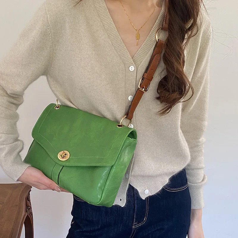 

2022 New Women Stray Bag Shoulder Crossbody Pu Avocado Green High Quality Large Capacity Underarm Vintage Blosa Sac
