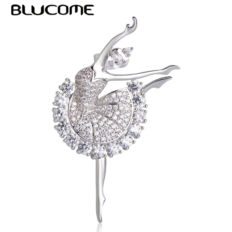 Женская брошь в форме балерины Blucome изысканная с микроинкрустацией из циркония
