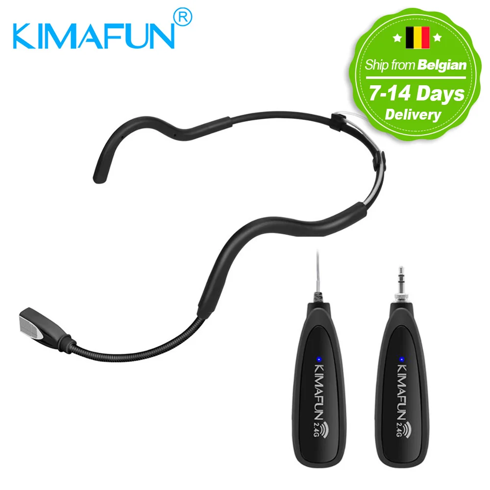 KIMAFUN 2.4G Wireless Black Headset Waterproof Microphone System with Transmitter and 3.5mm Receiver, Design for Fitness Coach enlarge