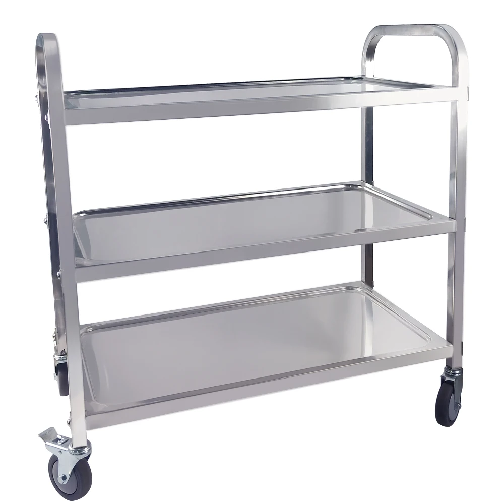 

3 Tier Trolley Cart Bearing 100kg Stainless Steel Storage Trolley with PVC Wheels for Catering Hotel Restaurant