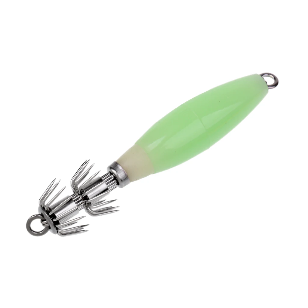 

6pcs Luminous Green Squid Jig Hook Fishing Lure 32 Hook Design