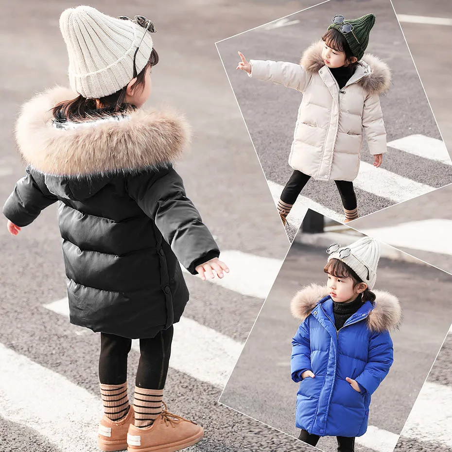 Парка для маленьких девочек с меховым капюшоном пальто плотные теплые детские