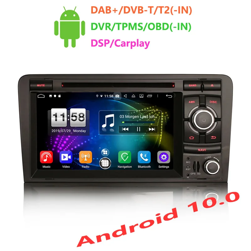 Erisin ES8737A 7-дюймовый Android 10 0 Octa Core 4GB RAM автомобильный DVD-плеер DSP Carplay для AUDI A3 S3 RS3 |