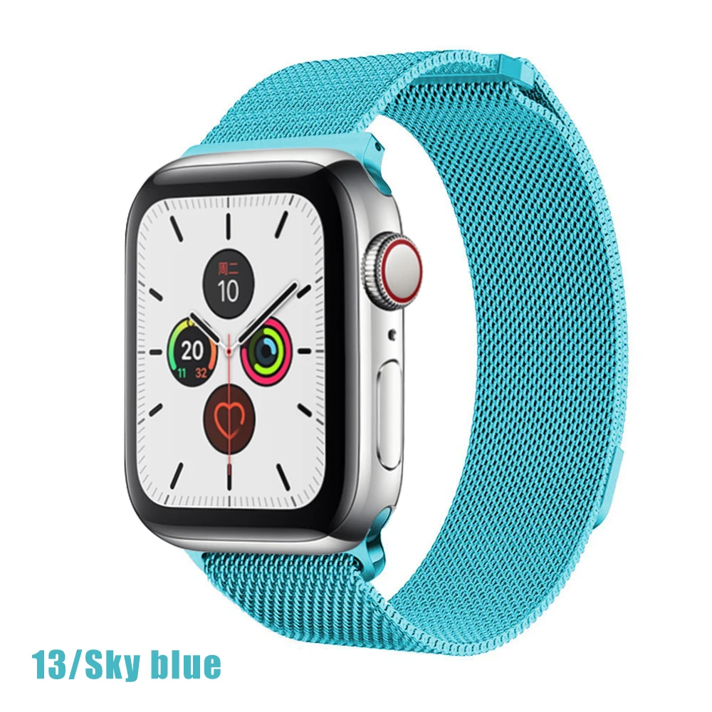 Sky Blue Миланская петля для apple watch серии 1 2 3 4 5 ремешок для iwatch ремешок из нержавеющей стали магнитная пряжка 38 мм 40 мм 42 мм 44 мм браслет - Цвет ремешка: Sky Blue