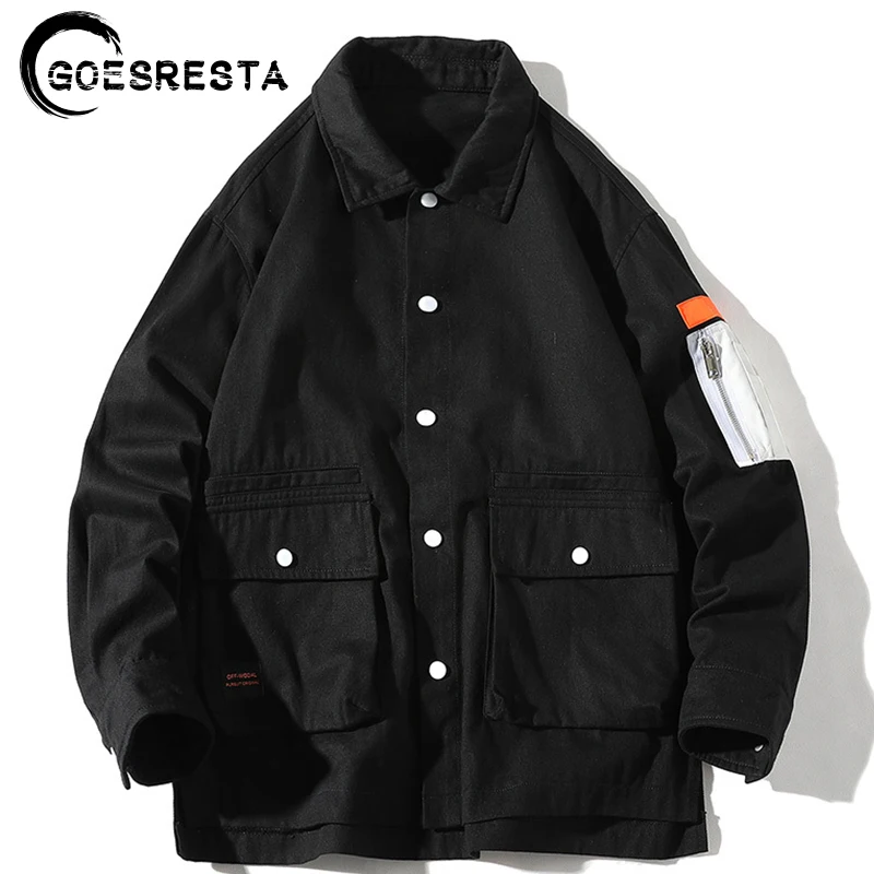 

Осень 2020, хлопковые куртки-карго, Мужская Уличная одежда в стиле хип-хоп, ветровка, пальто с большими карманами, модная повседневная мужская ...