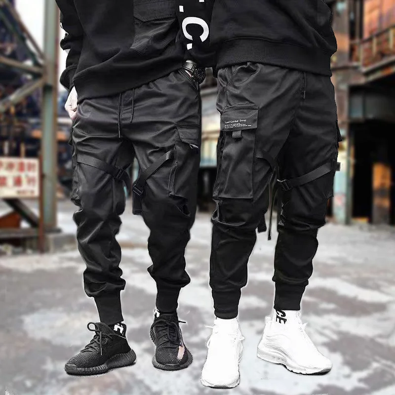 

FAKUNTNPockets Harem Streetwear Ribbons Men Pants Hip Hop Summer Casual Sweatpants Male Joggers Black Fleece Pencil
