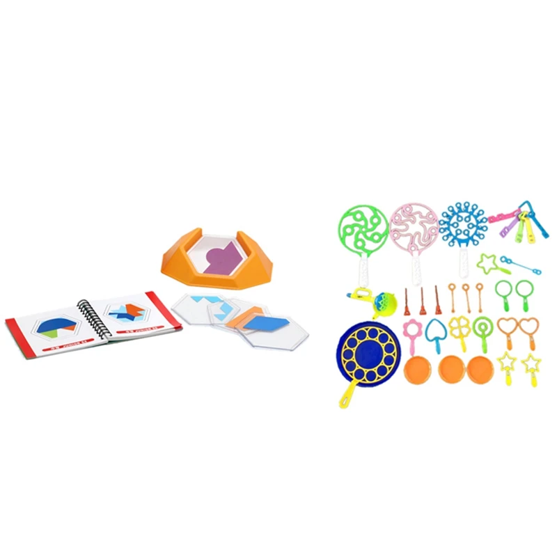 

1 Набор дошкольных игр с цветным кодом, логические джигпилы (B) и 29 шт. забавных цветных ярких палочек, творческий Набор для создания пузырей