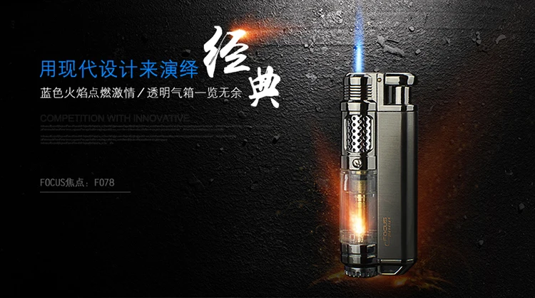 Фокус синий Зажигалка факела металлический сплав цинка надувной ветер прямой зажигалка ветрозащитный зажигалки для сигар