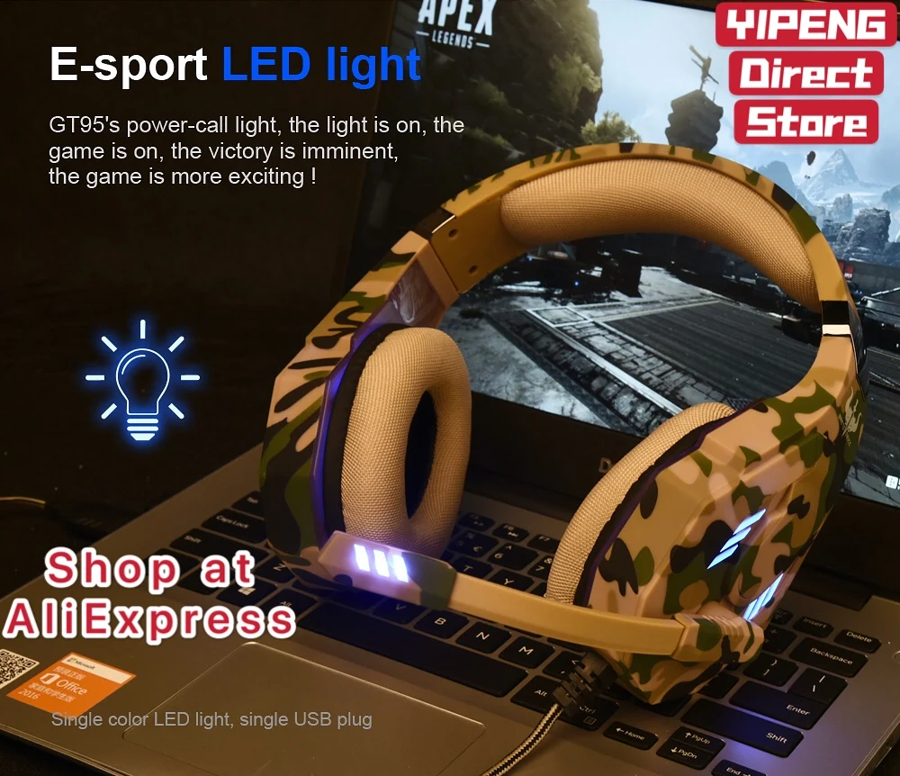 

GT95 Wired Gaming Headset E-Sports with Microphone LED Stereo 7.1 Virtual Surrounded HiFi Headphone for PS4 PC Laptop