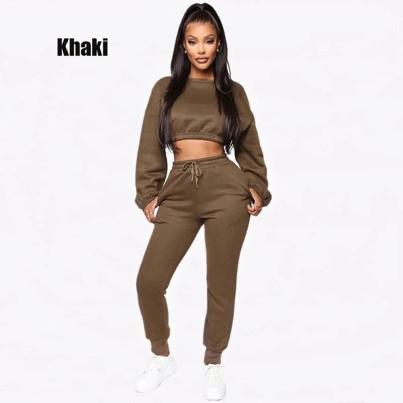 

Plus Fleece Sweater Two-piece Casual Fashion Solid Color Ladies Set Comfortable 2020 New Spring Autumn Woman Clothing