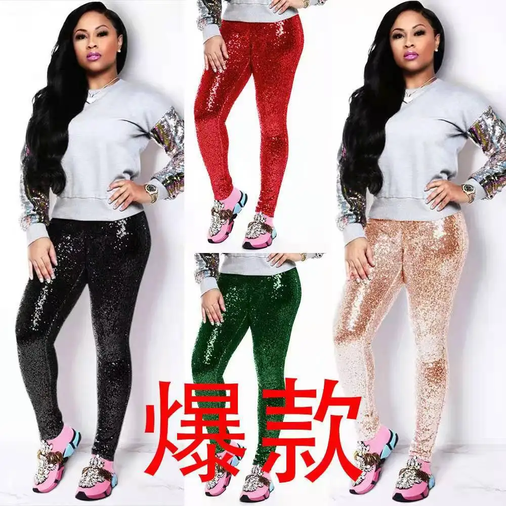 

Glitter Sequin Sexy Skinny Pants Women Trousers High Waist Pants Female Winter Club Pencil Bodycon Pants