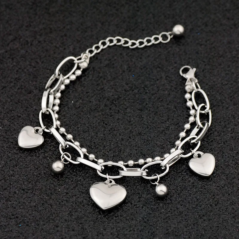 

Multilayer Link Chain Charm Bracelet Women's Stainless Steel Bracelet Love Heart Charm Jewelry Girls Lucky Health Jewelry Gifts