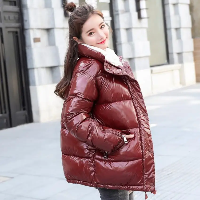 Модные зимние пуховики из хлопка женские блестящие парки с подкладкой ткани