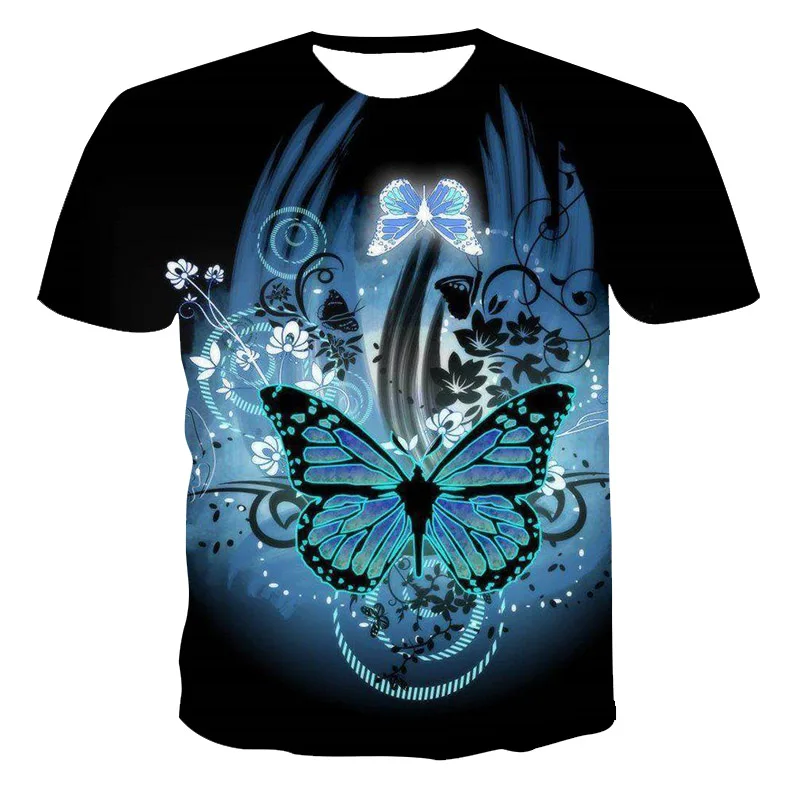 

2021 summer new comfortable male/female 3dt shirt beautiful butterfly pattern short-sleeved hip-hop T-shirt