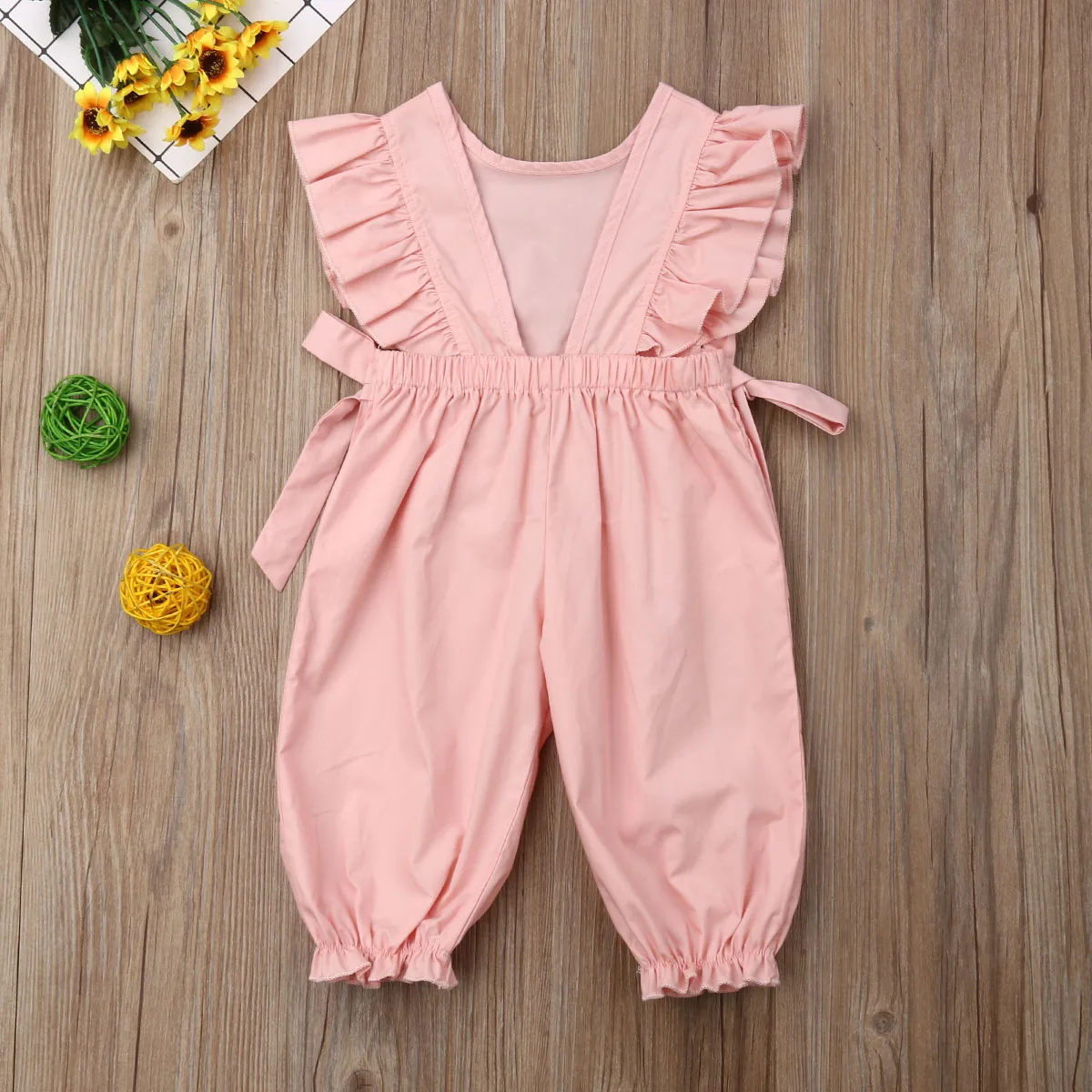 

Newborn Kids Baby Girls Ruffle backless bow cotton Romper round neck sleeveless lovely Overalls one pieces