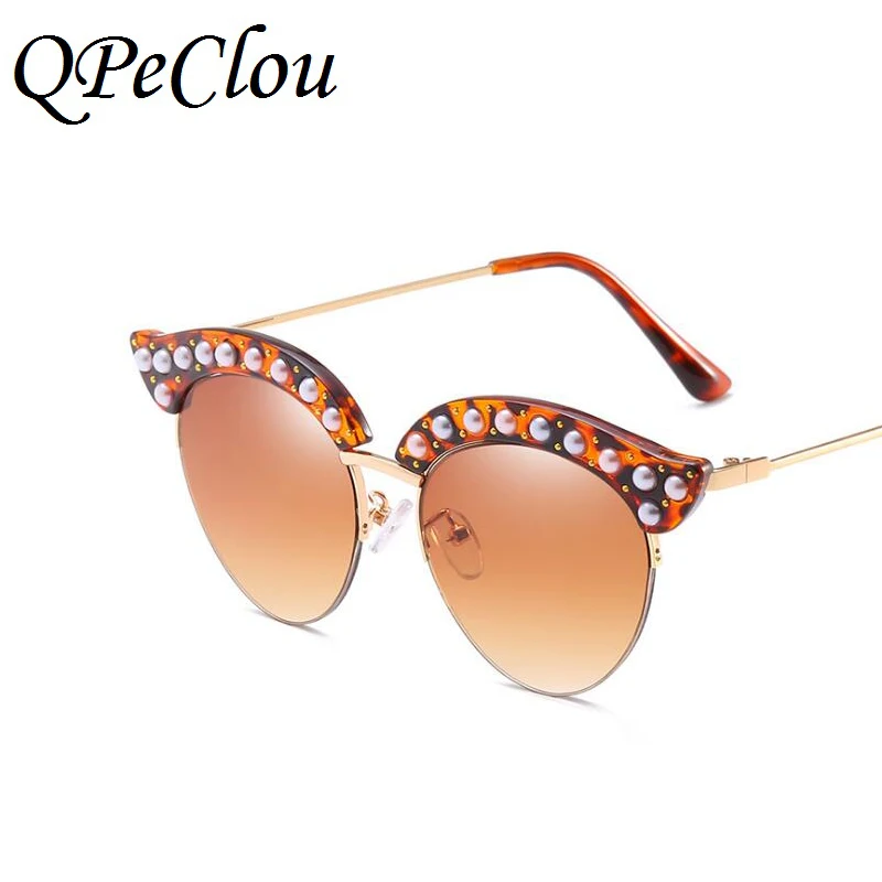 Очки солнцезащитные женские полуроскошные с жемчугом модные брендовые