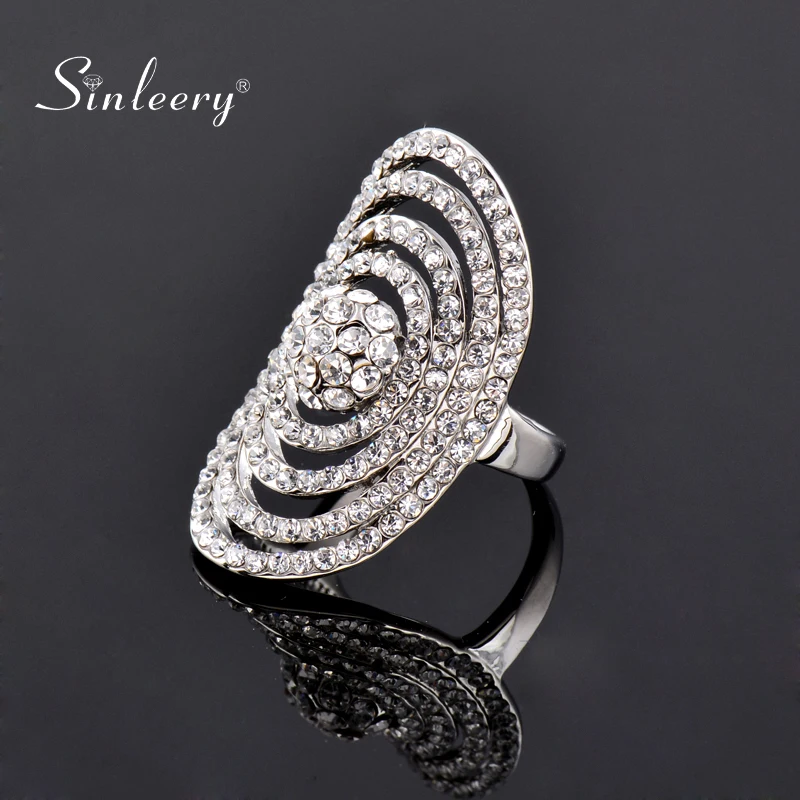 SINLEERY роскошные большие кольца овальной формы с мульти кубическим цирконием для