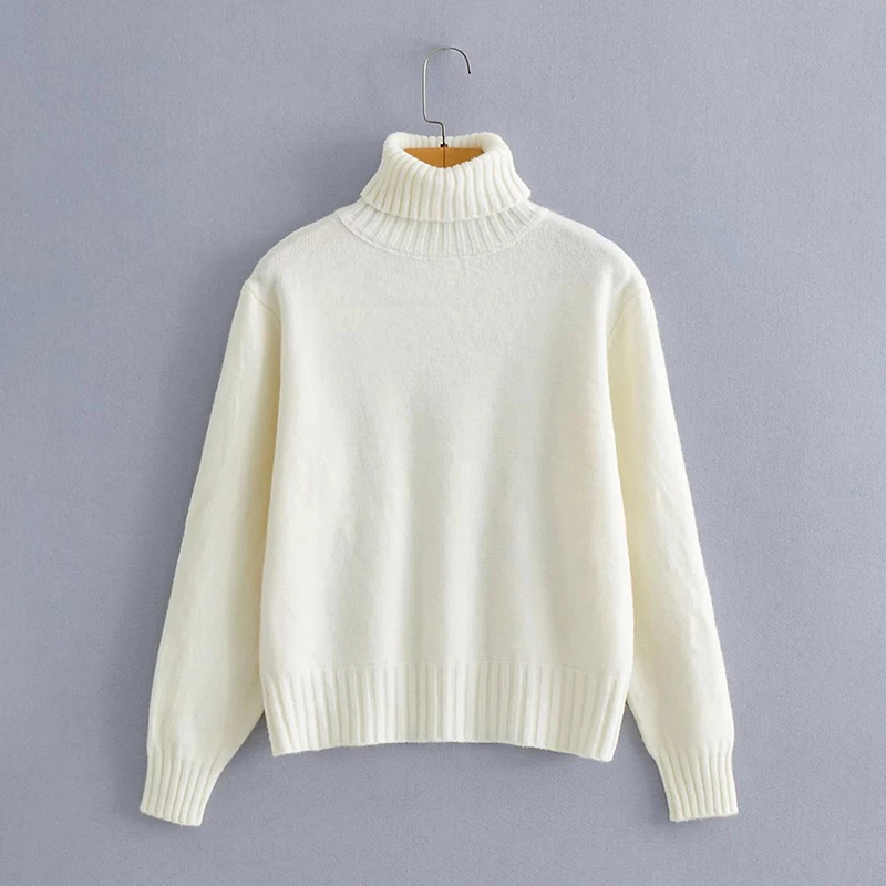 

Uniera 2021 Za women's fall new fashion high neck sweater versatile solid color comfortable women's Pullover Sweater trend