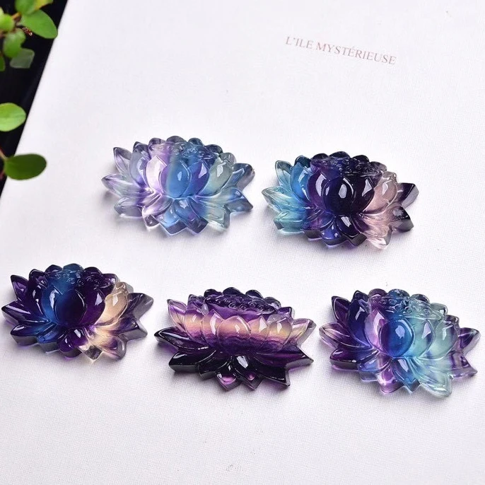 

Подвеска из натурального флюорита, лотоса, случайный цвет, для мужчин и женщин, ожерелье, кристалл, украшения, подарок