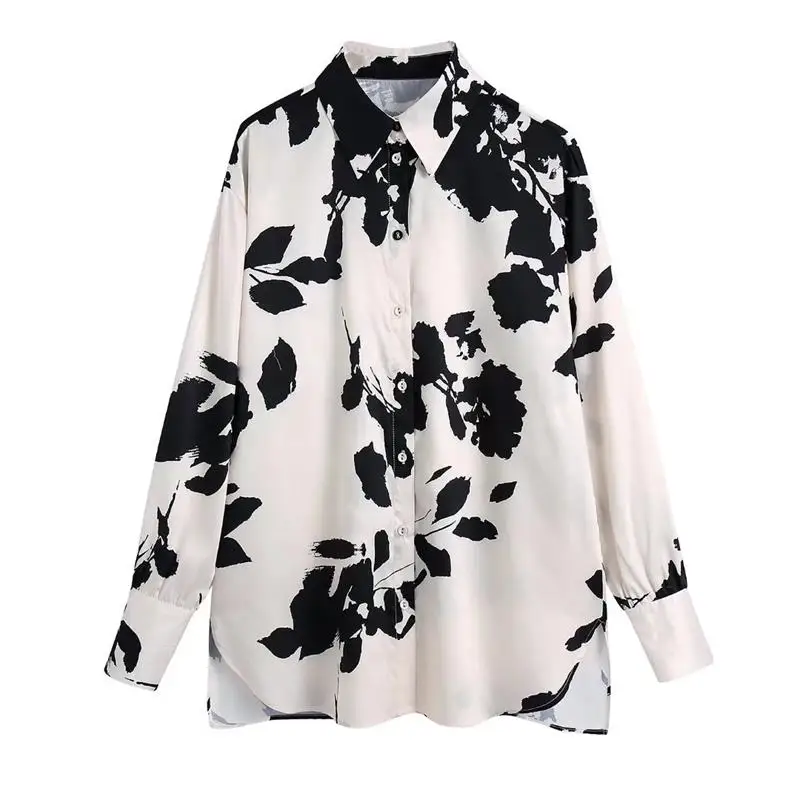 

Women Printed Long Sleeve Blouse Shirts 2022 Spring Autumn Loose Turn Down Collar Casual Soft Top Female Fashion Streetwear