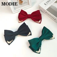 modie pure color glitter bow knot hair clip barrettes style new design party smooth silk material hair clip for girls