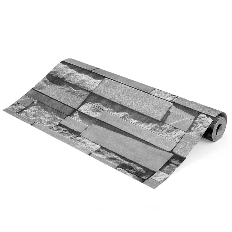 

3D Wallpaper Sticker 0.53x10m Dark Gray Brick Pattern Textured Non-woven TV Background Decoration Stone Brick Wall Paper