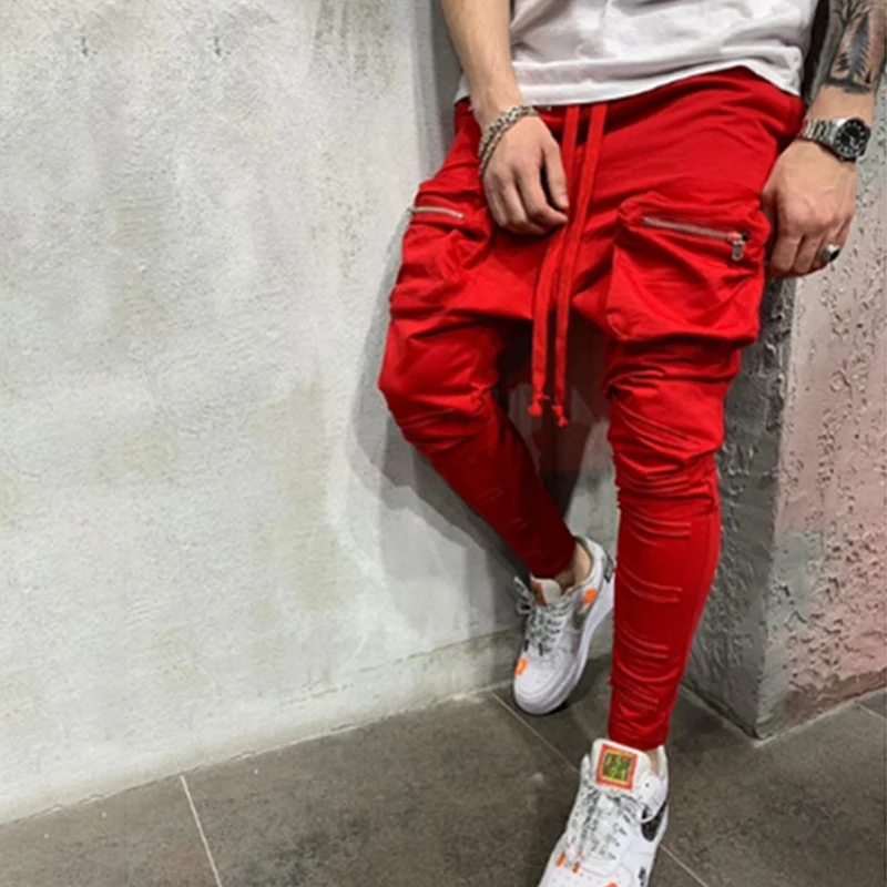 Joggers Pants for Men Elastic Waist Mens Slim Pocket foot zipper patch pocket Sweatpants Sports Fitness Activewear | Мужская одежда