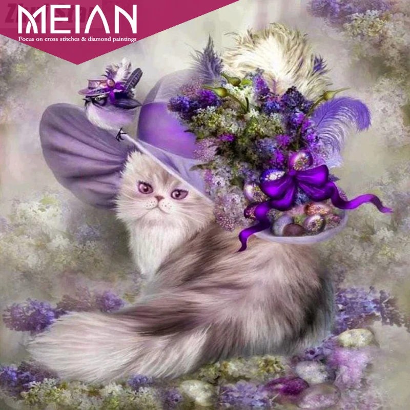 2020 Алмазная 5D картина MEIAN Cat сделай сам алмазная живопись животное цветок кот