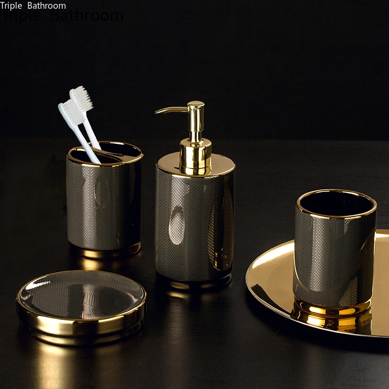 

Light Luxury Bathroom Kit Ceramic Home Portable Toothbrush Holder Soap Dish Mouth Cup Liquid Soap Dispenser Accessories