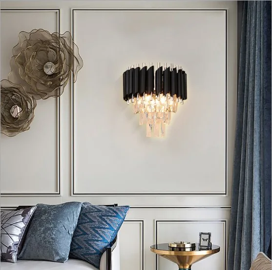 Postmodern light luxury crystal wall lamp villa hotel living room simple modern Hong Kong style bedroom bedside | Лампы и освещение