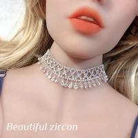 beautiful zircon shiny rhinestone womens necktie chain necklace adjustable length fashion crystal geometry necklace jewelry