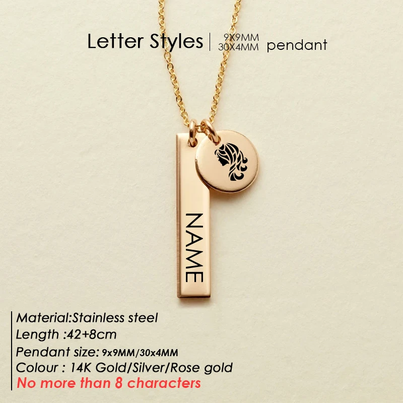 

Engraving Personalized Custom Name Necklace Square Bar Gold Stainless Steel Zodiac Libra Pendant Necklace Women Gifts Jewelry
