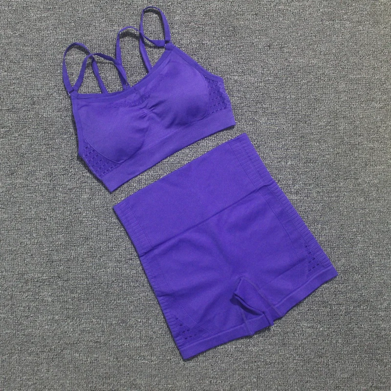 

Women's Yoga Fitness Vest Suit Women Seamless Yoga Set Fitness Sports Suits Outfit Strappy Sports Bra High Waist Leggings Shorts