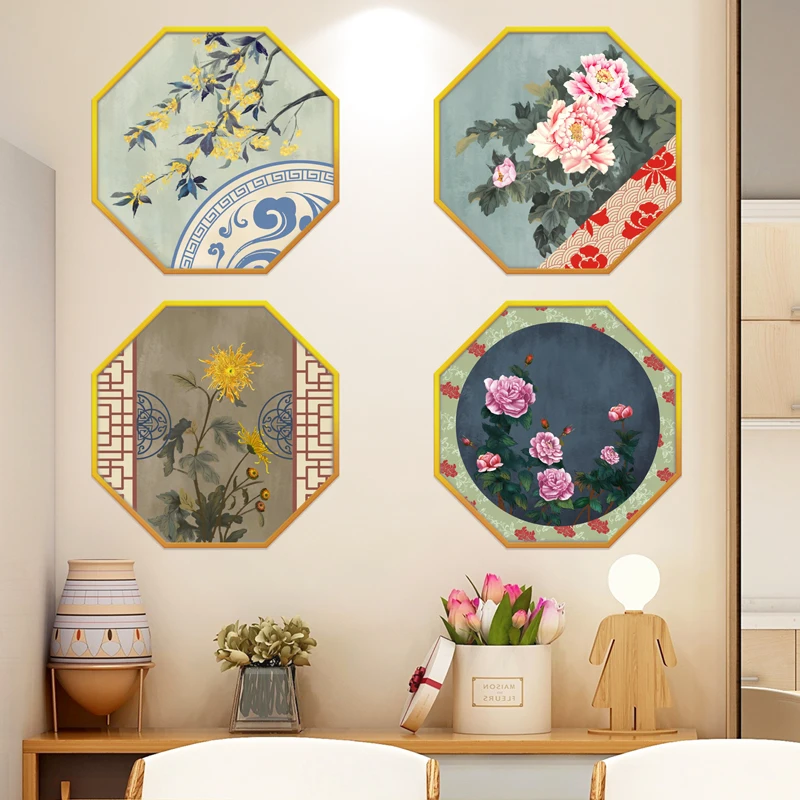 

Chinese Screen Painting Wall Stickers Flowers Creative Room Decoration Poster Mural Living Room Wall Decoration Self-adhesive