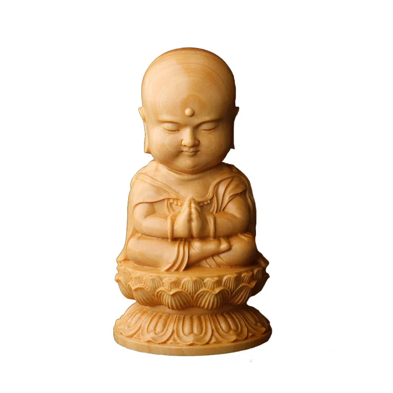 

XS120-7 CM Hand Carved Wood Carving Figurine Buddha Statue Home Decor -Little Monk Buddhas Decorative Figures Folk Crafts